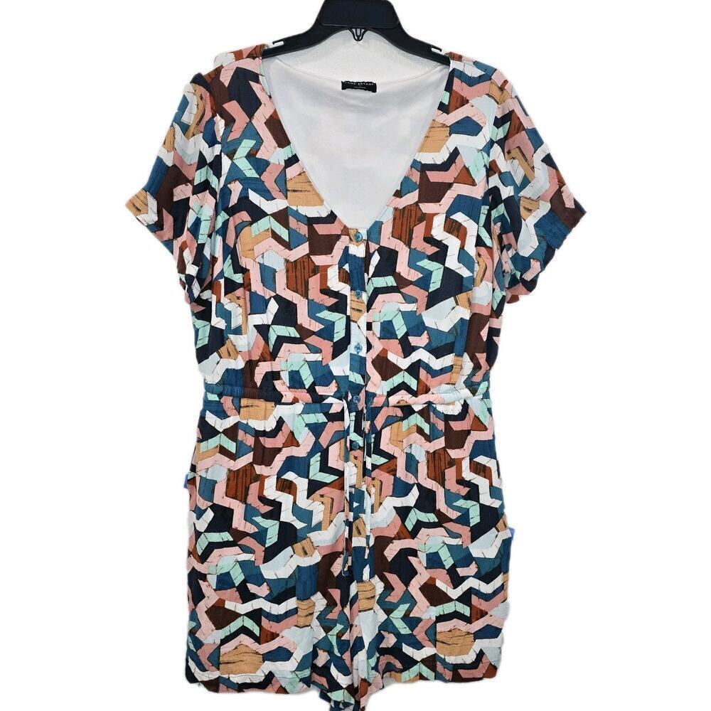 Lane Bryant Womens Romper Playsuit Multicolor Geometric  Rayon Vacation Size 14